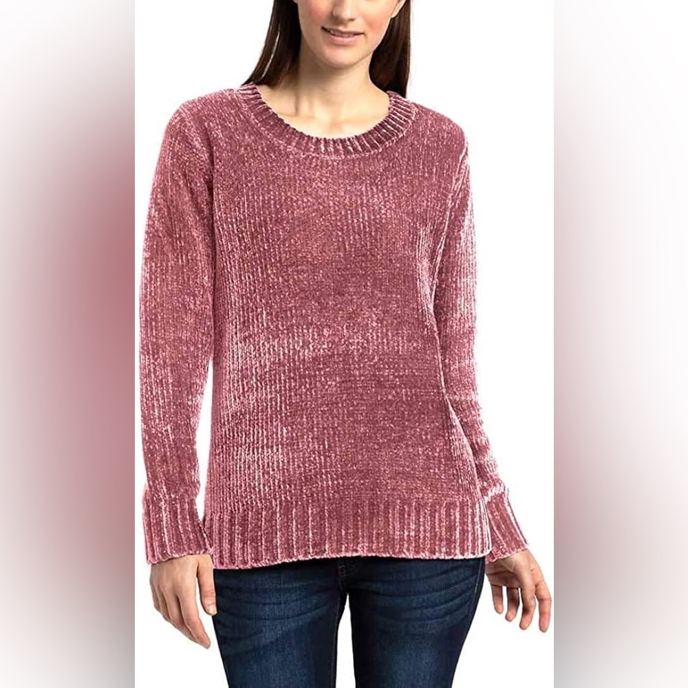 Orvis Chenille Misty Rose Crew Neck Sweater with Chunky Knit and Relaxed Fit